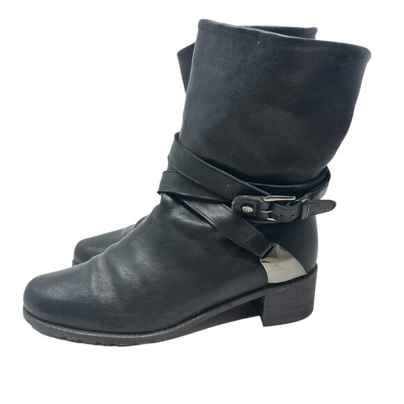 Stuart Weitzman Ranch Dressing Boots Moto Buckle Leather Black Size US 6 - Picture 11 of 13